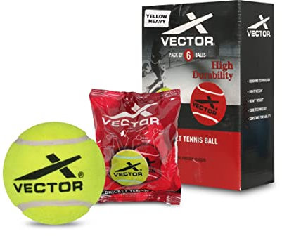 Vector X Cricket Tennis Ball | Standard Size | Pack of 6 | Use for Cricket & Tennis Racket | Pressure-Less Technology | Woven EU Felt Construction | Light Weighted