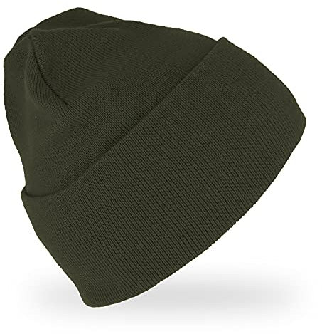 fiebig Kopli Beanie Sustainable | Umschlagmütze aus recyceltem Polyester & Acryl | Unisex One Size Strickmütze (Olivgrün)