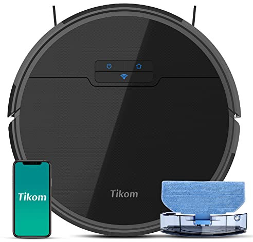 Staubsauger Roboter, Tikom G8000 Saugroboter mit Wischfunktion, 2700Pa Saugleistung, WLAN, für Tierhaare, Teppiche und Hartböden, Schwarz
