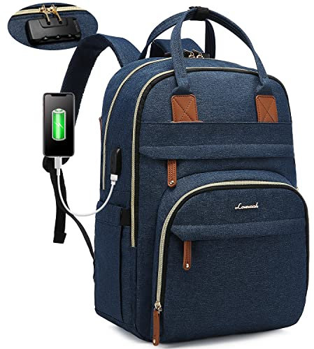 LOVEVOOK Mochila Mujer Antirrobo con Candado Codificado, 15,6 Pulgadas Mochila Portatil,Mochila Mujer Grande con Puerto de Carga USB,Mochila Para Universidad Viajes Trabajo Profesora, Azul Marino