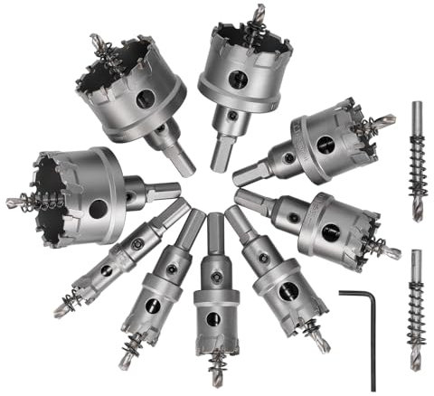 ybaymy Hole Saw Set 9 Pcs TCT Hole Saw Kit 16-53mm Carbide Cutter Tungsten Steel Cutter Cutters Set for Metal Sheet Steel Holesaw Set