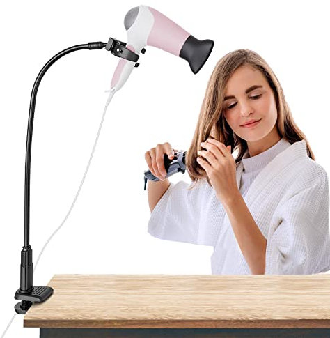 Linkidea Soporte Giratorio 360 Grados para Secador de Pelo, Manos Libres, Cuello de Cisne Con Abrazadera para Aseo de Perros y Gatos, Salón