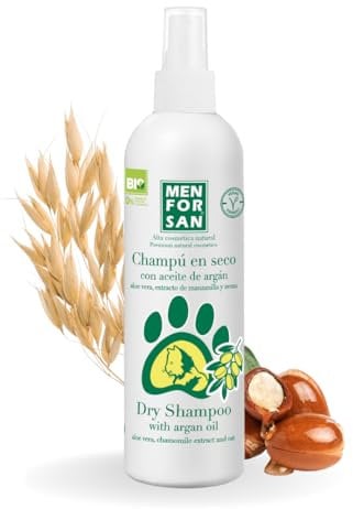 MENFORSAN Champú en seco Aceite de argán para Gatos | Propiedades Nutritivas | Apto para Pieles Sendibles | Proporciona Brillo | Sin Agua | 250 ml