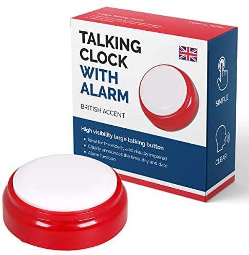 Talking Clock for The Elderly - British Accent - Tells The Time and Date | Talking Clock for Visually Impaired - Easy-to-Use English Speaking Clock for People with Dementia or Alzheimer's