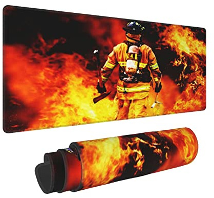 Großes Mauspad, Feuerwehrmann Feuerwehrmann Sucht Schreibtischmatte XXL Erweitertes Gaming Mauspad, rutschfeste Laptop Computer Tastatur Mauspad für Büro PC, 31,5 x 11,8 Zoll