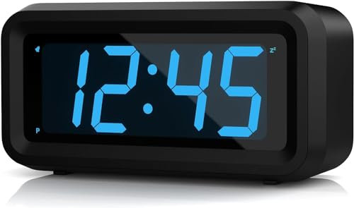 KWANWA Wecker Digital batteriebetrieben,klein Tischuhr mit 3 Stufen Einstellbarer Helligkeitsdimmer,Digital Uhr mit Snooze Moduls (Batterie Nicht Enthalten) - Blaue Anzeige