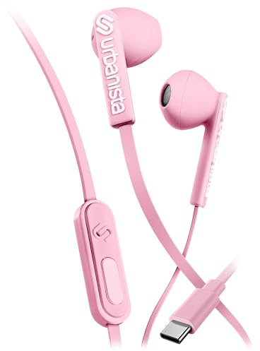 Urbanista Auriculares con Cable In Ear Buds, Auriculares con Micrófono y Asistente de Voz con Pulsación de Botón Earbuds Cable USB C, Entrada Estérea, San Francisco Rosa