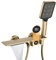 Badewannenarmatur mit Handbrause Gebürstetes Gold Wasserfall Badewannenarmatur mit Temperaturanzeige, Messing Mischbatterie Wasserhahn Badewanne, 3 Funktionen Handbrause, 150cm PVC Brauseschlauch