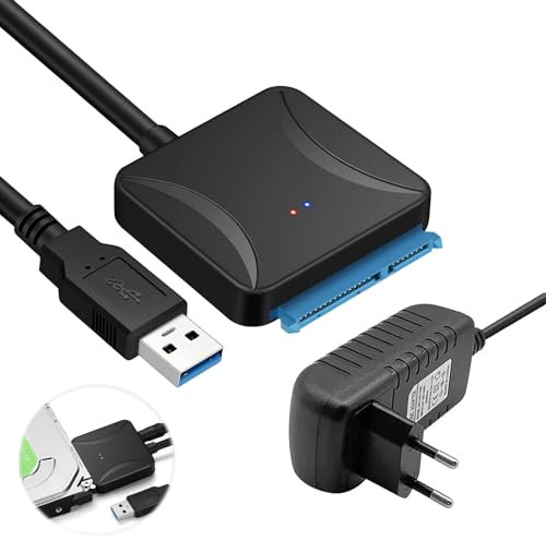 Nizirioo Set da 1 adattatore per dischi rigidi, adattatore da USB 3.0 a SATA, adattatore fisso da 3,5 pollici con adattatore di alimentazione da 12 V/2 A, cavo per disco rigido SSD con sistemi
