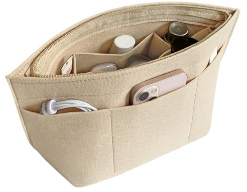 DongMaple Taschenorganizer Filz Handtaschen Organizer, 13 Fächer taschen organizer für Frauen, Tasche Organizer-Einsatz für Tragetasche, Beige M