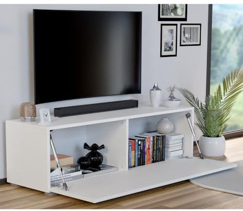 Milionmeblicom Mueble De TV, Armario de Televisión con Puertas 100x30x30 cm, De Salon Habitacion Stand Bajo, Madera, Bianco Mate Espacio de Almacenamiento Colocar, Aparador para Sala de Estar