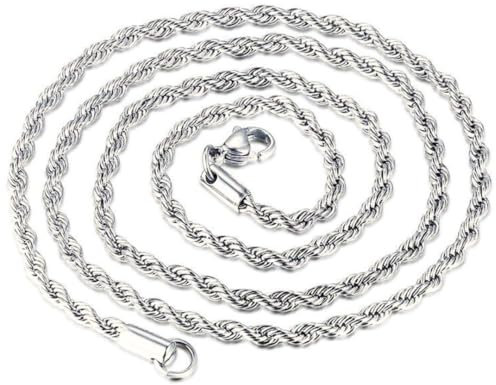 DVRK® Silberkette Herren 55 cm Wasser- und Schweißbeständig – Kette Herren Silber aus 316L Edelstahl – Halskette Kordel Stil – Schmuck für Männer
