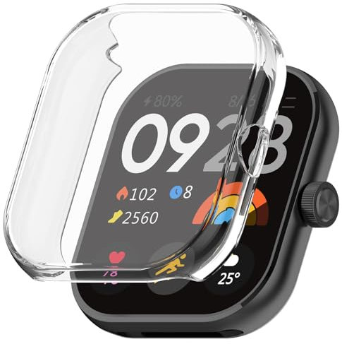 FiiMoo Funda para Xiaomi Redmi Watch 4, Carcasa con Protector de Pantalla, HD Protección Completa Carcasa, Carcasa Protector de Pantalla de Silicona Suave para Xiaomi Redmi Watch 4-Claro