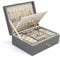 Chelory Jewellery Box Organiser for Women Girls, 3 Layer Large Jewellery Storage Case for Rings Earrings Necklace Bracelets Faux Leather Jewelry Gift Box (Grey)
