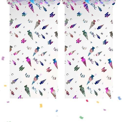 2pcs Tischläufer Tischband für Schuleinführung Zuckertüten, Tischdecke Chiffon durchsichtig für Einschulung Deko, Tischdeko zum Schulbeginn - 300 cm x 29 cm