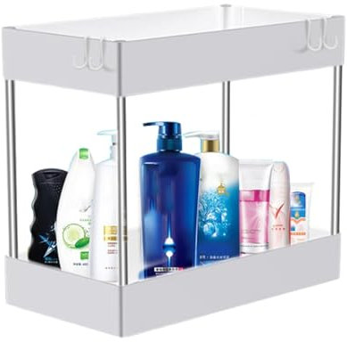 LearnLyrics 1/2 organizer portaoggetti sotto il lavandino, organizer da mettere sotto il lavandino del bagno, organizer a 2 livelli per spazio stretto sotto il lavandino, scaffale multiuso per