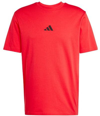 adidas Men's Essentials SMALL Logo Single Jersey Tee, Pure Ruby/Black, XL