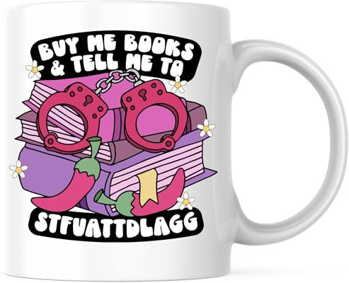 Buy Me Books and Tell Me To StuatTDLAGG Kaffeetasse, 325 ml, weißer Griff, beidseitig bedruckt, spülmaschinen- und mikrowellengeeignet, hochwertige Keramik, BMCM00209