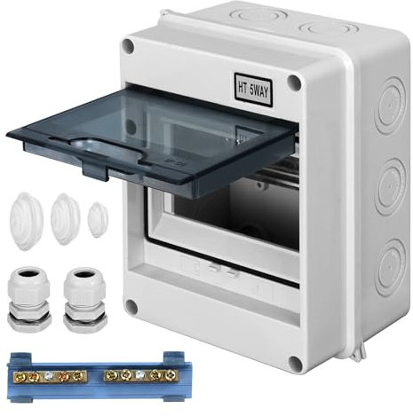 CHENGPI Coffret Electrique Etanche, Boitier Etanche Electrique Exterieur avec Barres En Cuivre, Boitier Electrique IP65 pour Maison/Bureau, Tableau Electrique 1 Rangée pour 5 Modules HT