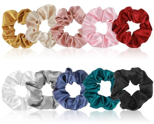 10 Stück Silk Scrunchie Haargummi Satin Seide 10 Farben Haarschmuck Haarseil Reißfeste Zopfgummis Für Dicke Dünnes Haar Mädchen
