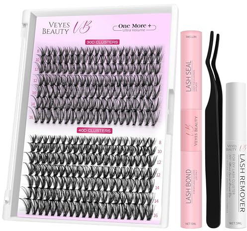 VEYESBEAUTY Faux Cils Extension Cils One More+ Faux Cils Naturel Faux Cils Individuel Faux Cils Volume Russe Diy à La Maison Cils Individuels (30D40D kit, 8-16mm)