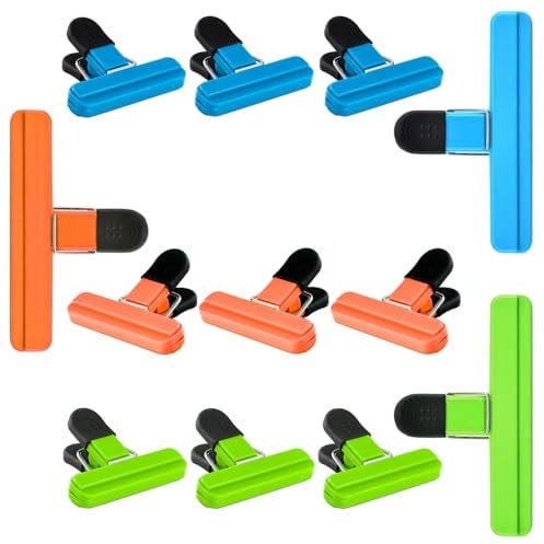 12 Pcs Food Bag Clips Set,Freezer Clips for Food Storage and Keeping It Fresh,Kitchen Food Pegs Clips,Plastic Sealing Clips for Easy Storage of Bagged Snacks(3 Large and 9 Small)