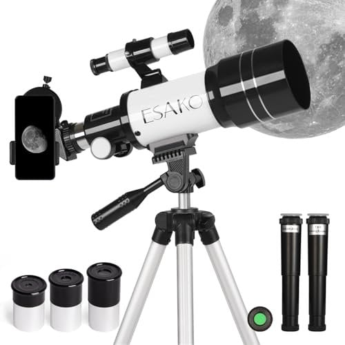 ESAKO Télescope pour Enfants & Débutants, 70 mm Télescopes réfracteurs Astronomiques avec 3 Oculaires, Adaptateur de téléphone, Filtre Lunaire