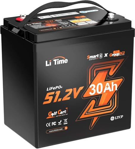 LiTime LiFePO4 48V 30Ah GC2 Golf Cart Batterie mit Bluetooth & Low-Temp Schutz, Eingebautes 100A BMS, 2.67C Entladung unterstützt bis zu 4kW Motor, Max 5.12kW Leistung, Perfekt für Golf Carts