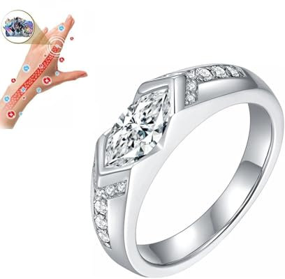 KIASRZN Magnetischer Moissanit-Diamantring mit Titanionen für die Lymphtherapie, Kristall-Lymph-Detox-Ring, modischer offener Zirkonia-Ring für Männer und Frauen (1PCS white)