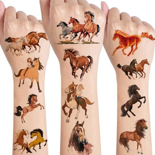Pferde Tattoos Mädchen,8 Blätter Kindertattoos Hautfreundlich,Mitgebsel Kindergeburtstag Gastgeschenke Party Deko Pferde Mädchen Geschenk Pferde Spielzeug