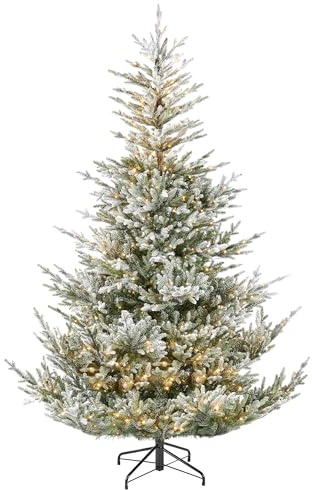 WeRChristmas 6ft Pre Lit Christmas Tree Snow Flocked, Douglas Fir, 500 LEDs | Over 2,800 PE & PVC Tips, 500 Micro LEDs, 8 Light Modes, 5m Lead Wire, 122cm Base, Extra Full 6ft Christmas Tree 1.8m
