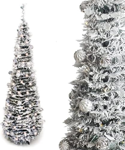 Best Artificial Snow Flocked Pop-up 8ft Pre-Lit Pre-Decorated Christmas Tree Battery Powered Deluxe with Lights