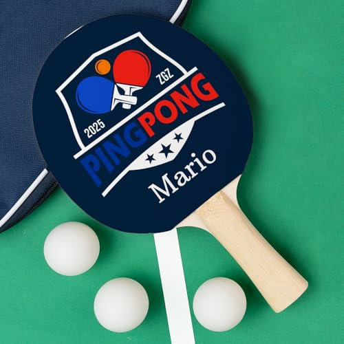 Wanapix | Personalisierter Tischtennisschläger | Tischtennisschläger mit Namen und Texten | Aus Holz und Gummi | Personalisierung auf 1 Seite durch Direktdruck auf das Gummi | Team