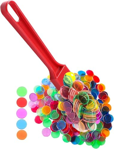 GUOYOU Bingo-Lotto-Spiel-Set, Bingo-Chips-Set, transparente Zähler mit 100 gemischten Farbchips und 1 rotem Magnetstab für Lernzubehör, alphanumerisches Zählen und Sortieren von Schach