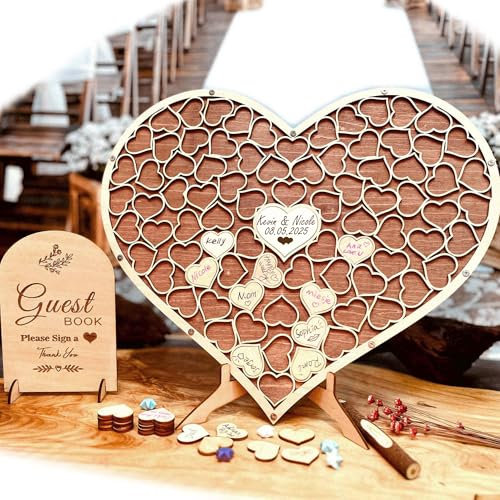 Fantastico Libro degli Ospiti per Matrimoni in Legno A Forma di Cuore Libro degli Ospiti Alternativo Puzzle in Legno Compleanno Laurea Anniversario Decorazione Regali di Nozze (Color1- Normal)