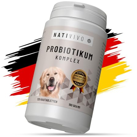 NATIVIVO Probiotika Hund Sodbrennen - Darmkur für Hunde Made in Germany | Darmflora & Magenschutz - Hilft bei Durchfall -Unterstützt Verdauung & Darmsanierung -100% natürlich ohne Zusätze 120 Tabs