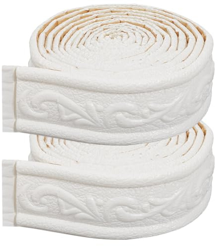 CRASPIRE 2Pcs 90 x2 White 3D Peel Stick Foam Molding Trim Self Adhesive Stick Flexible Sticky Wall Edging Lines Baseboard Wall Base Moulding Trim for Wallpaper Border Mirror Border Hotel DIY Decor