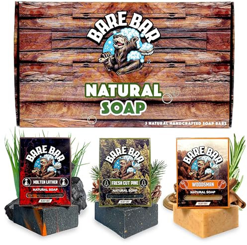 Bare Bar 3 Bar Bundle - Mens Soap - Woodsman - Molten Lather - Fresh Cut Pine - Natural Soap - Handcrafted - Cold Process - Artisan - Natural Body