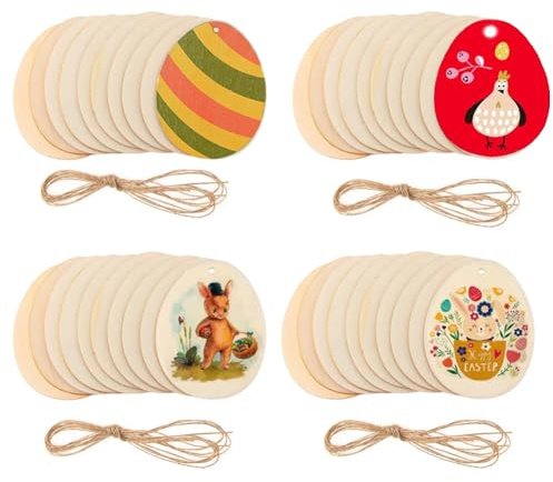 Zsail Ostern Holzanhänger 40pcs Unfinished hölzernes Osterei Hängende Ornamente für Osterparty Kinder Paint Home Party Dekoration Handwerk Projekt (Farbe-A)