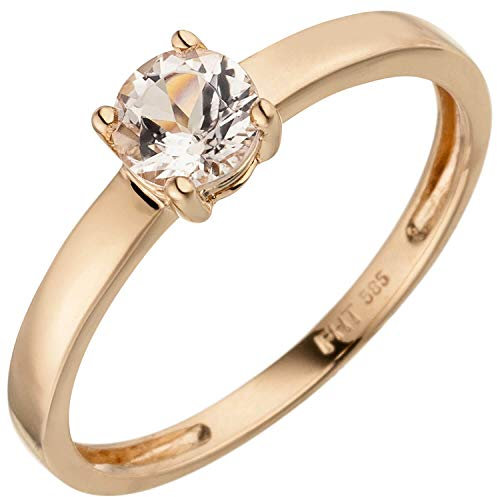 Schmuck Krone Ring Damenring Solitärring mit Morganit rosa, 585 Gold Rotgold Rosegold, Ringgröße:Innenumfang 54mm ~ Ø17.2mm