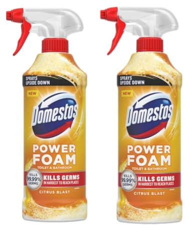 Dommestos Upside Down Spray Power Foam Citrus Blast - 450 ml (Pack of 2) | Powerful Multi-Surface Cleaner | Kills 99.9% of Bacteria & Viruses