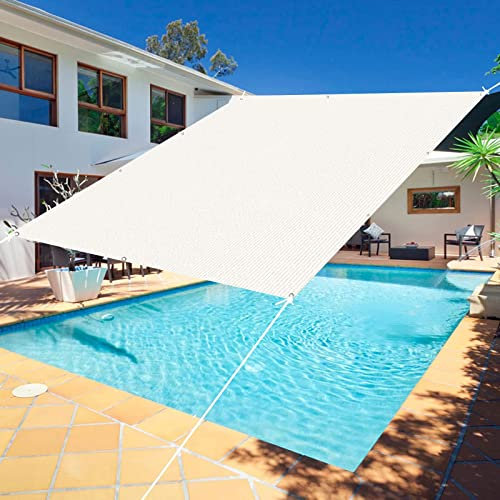 Sonnensegel, 8 x 5 m, 95% UV-Schutz, luftdurchlässig, einfache Installation, für Garten, Pergola und Terrasse im Freien, Farbe: Weiß, inklusive kostenlosem Seil