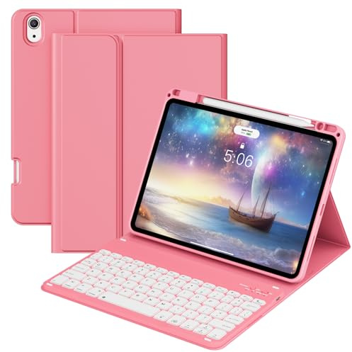 Keyboard Case for iPad Air 11-inch M4 (2026 )/M3 (2025)/M2 (2024), iPad Air 5th (2022) / 4th Generation 10.9 Inch - 7 Colors Backlit Keyboard Cover with Pencil Holder, Auto Wake/Sleep,Watermelon Red