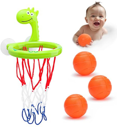 GXGM 4 Stück Badewannenspielzeug， Badespielzeug Für Toddlers Or Children/Boys Or Girls. Toy Set For Living Room, Bathroom, Bedroom（Grüner Dinosaurier-Basketballständer, 3 Basketbälle）