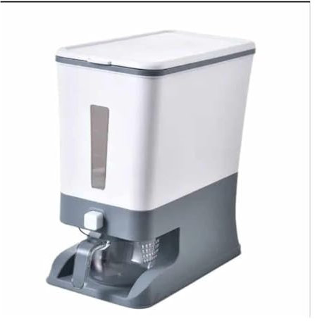 HIKOO DAILY Recipiente para cereales de 8 kg, dispensador de arroz y almacenamiento con taza medidora (gris)