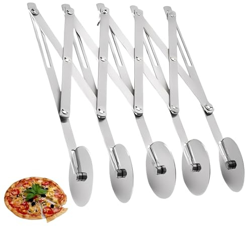 AMONENZ 5 Räder Teigschneider, Verstellbar Nudelschneider | Edelstahl Pizza Schneider Rad, Silber Blätterteig Schneider, für Pizza, Teig, Pfannkuchen