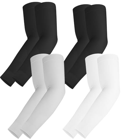 Tobfit Cooling Arm Sleeves for Men Women, Long Arm Cover Sun-Protection Sleeves with Thumb Hole Design for Cycling, Driving, Fishing, Golf, Basketball One Size Fit Most (2*Black+White+Grey)