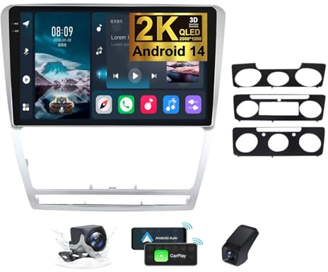 ZZPHKK Android 14 Doppel din Autoradio für Skoda Octavia 2 A5 2008-2013 10 Zoll 2K Touchscreen Radio mit CarPlay Android Auto/BT/SWC/FM RDS DSP/3D Auto Modell Showcase GPS+Rückfahrkamera(2K M200S)