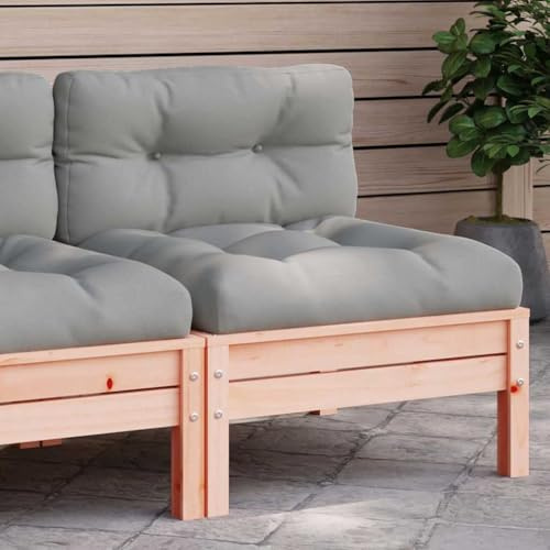 QJBSAVVA Gartensofa ohne Armlehnen aus Douglasie 63x63x62 cm mit grauen Oxford-Kissen Latten-Design Outdoor Sitzbank modular platzsparend für Balkon Terrasse Garten