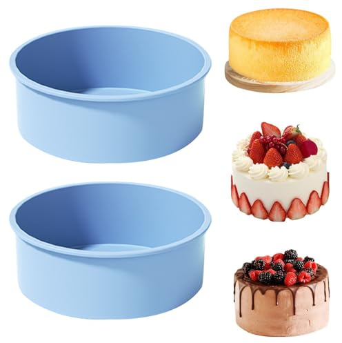 YXHZVON 2 Stück Silikon Backform Rund, 15 cm Silikonform Backen BPA-Frei, Silikon Kuchenform Rund Backformen Pfanne für Schichtkuchen Käsekuchen Regenbogenkuchen (Blau)